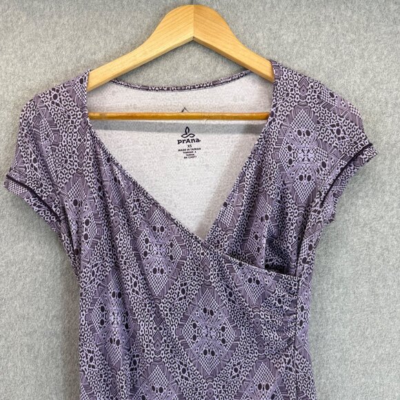 Prana Womens Size XS Purple Dress Patterned Faux Wrap V-Neck Breathe Outdoor - Picture 4 of 16